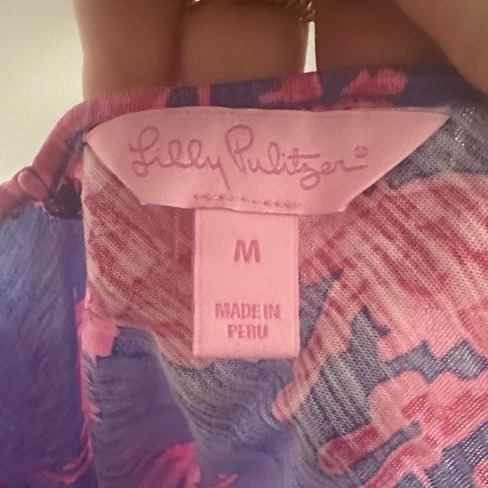 Lilly Pulitzer Blue Tank Top with Pink Patterns - Picture 2 of 2